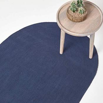 Navy Blue Handmade Woven Braided Oval Rug, 90 x 150 cm