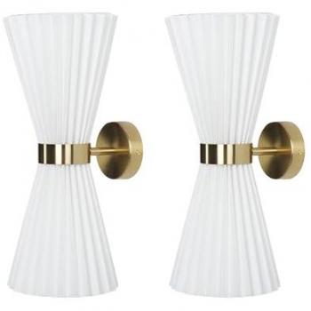 Lámparas de Pared Modernas Telang, Set de 2, Detalles en Latón y Pantalla de Tela Blanca