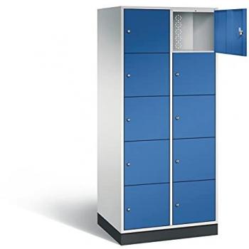 C+P INTRO Stahl-Schließfachschrank, Fachhöhe 345 mm, BxT 820 x 600 mm, 10 Fächer, Korpus lichtgrau, Türen enzianblau