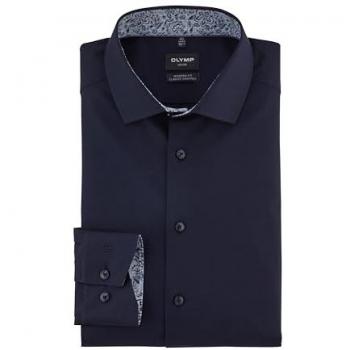 OLYMP Herren Hemd Blau Baumwoll-Stretch, 24/7, Luxor Modern Fit, Klimaschutz