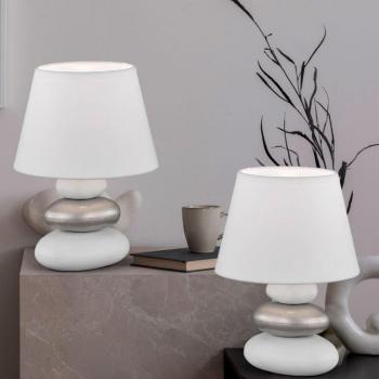 Lampada da Camera da Letto Bianco Argento con Pietre in Ceramica