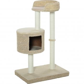 PawHut Katzenkratzbaum mit Plattformen, 61 x 41 x 96 cm, Beige & Kaffee