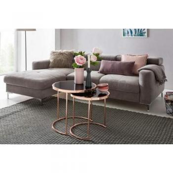 WOHNLING Design 2er Set Satztisch ø 42 cm 45 cm Metall Glas Schwarz Kupfer