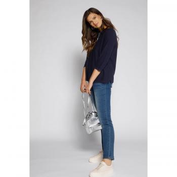 Maglione Donna con Zip, Colletto Polo, Maniche a 3/4, Blu, Taglia 68/70, Cotone/Viscosa/Fibre Sintetiche
