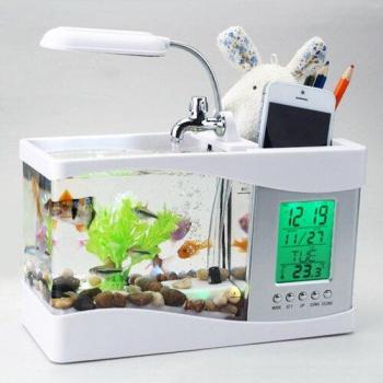 Décor d'aquarium USB avec lumières LED et fonction horloge