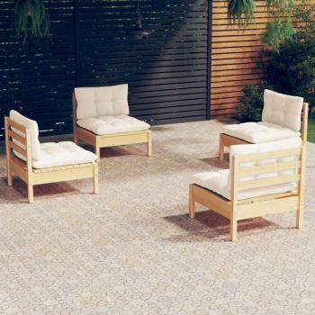 Set de mobiliario para patio Prolenta Premium 4 piezas con cojines de madera