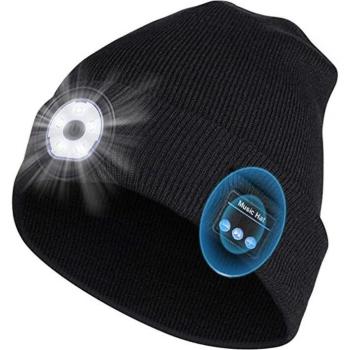 Knit Cap with Bluetooth Speakers and LED Light for Sports and Outdoors