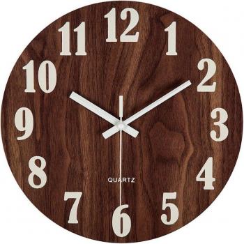 12 Inch Tuscan Style Wooden Wall Clock with Non-Ticking Night Light