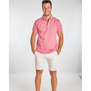 Polo para Hombre de Piqué en Rosa con Logotipo de Banderas Tejido a Tono y Mangas Cortas
