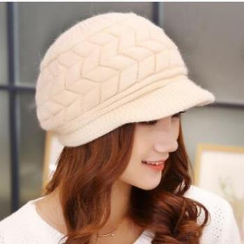 Women's Knitted Wool Beanie with Visor