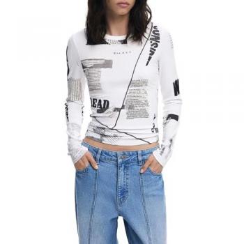 Desigual Camiseta Negro/Blanco XL para Mujer