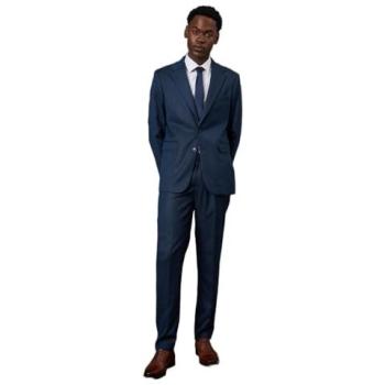 Burton Men's Navy Birdseye Slim-Fit Stretch Trousers – 34S