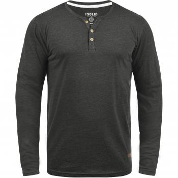 !Solid Volko Herren Longsleeve Shirt, Grandad-Ausschnitt, Größe:XL, Farbe:Dark Grey Melange