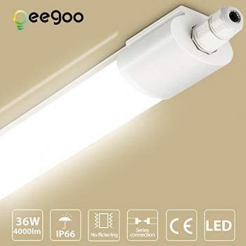 Neutralweiß 4000 K Feuchtraum-Leuchte Oeegoo – 120 cm, 36 W, 4000 lm, flimmerfrei