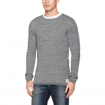 TOM TAILOR DENIM Herren Pullover Structured Mouline Crew Neck Marineblau