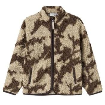 Brown Printed Zip Teddy Fleece – Baumwoll-Print mit Reißverschluss