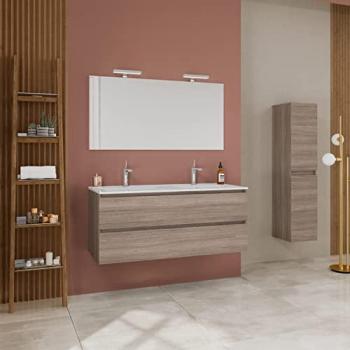 SALLE DE BAIN MEUBLE DOUAL LAVABO MURAL CHÊNE 120CM – COLLECTION BERLIN
