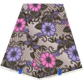 Tissu africain 100% coton, imprimé fleurs violettes et roses, 6 mètres