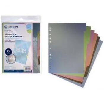 Bolsa separadores multitaladro A4 metal extra-fuerte 6 pestañas