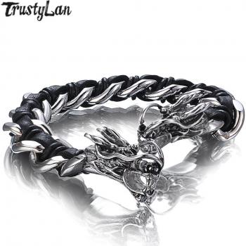 Oro del Dragón – Pulsera Masculina de Piel y Acero