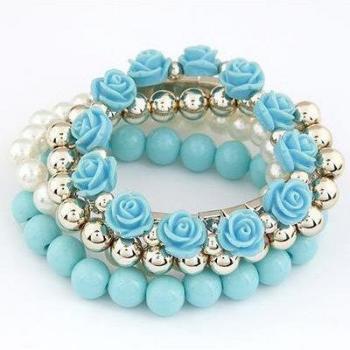 Brazalete Elástico de Cuentas de Acrílico con Diseño Floral