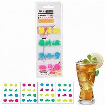 Marque-verres en silicone colorés avec ventouse