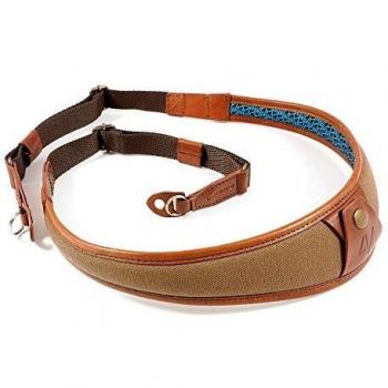 V Design ALA Leather and Canvas Camera Strap with Metal Ring, Brown/Brown
