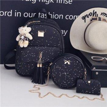 3 Mochilas de piel sintética con cadena y brillo estelar – Set femenino