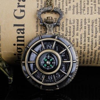 Reloj de bolsillo esqueleto con brújula y esfera negra CF1415
