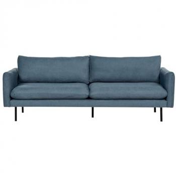 Sofá 3 Plazas Estilo Retro en Chenilla Azul con Patas Negras