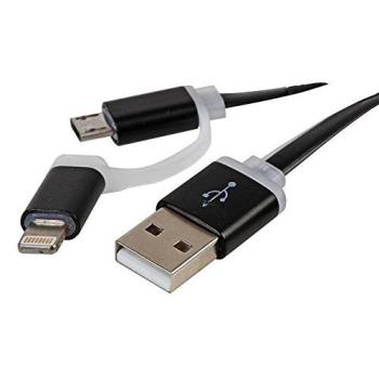 USB to MicroUSB + Lightning Lead – Black