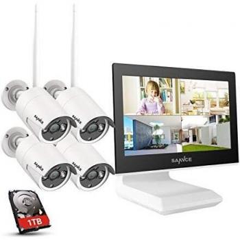 SANNCE Wireless CCTV Kit: 4x2MP Outdoor Cameras, LCD Display, & 1TB HDD