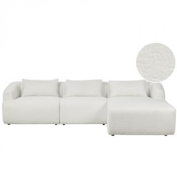 Left Hand 3 Seater Minimalistic Modern Corner Sofa White Boucle Fabric with Track Armrests and Additional Cushions
