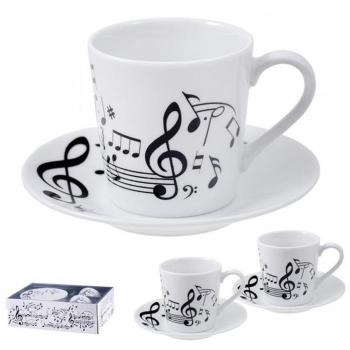 Set de 2 tazas pequeñas modelo MÚSICA con detalles musicales blancos y negros