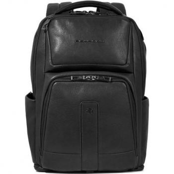 Black Leather Piquadro Carl 44 cm Laptop Bag