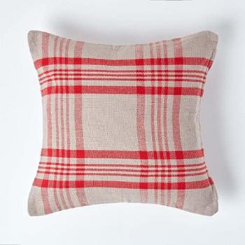 Grey & Red Tartan Cushion Cover from Homescapes, 45 x 45 cm