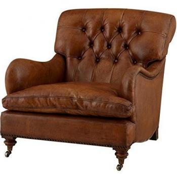 Casa Padrino Chesterfield Luxus Echt Leder Ohrensessel New York Vintage Leder Braun
