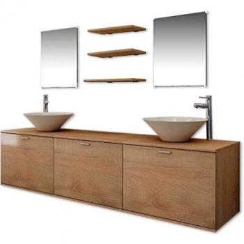 VidaXL Complete Bathroom Furniture Set including Basin and Faucet, 10 Pieces, Beige
