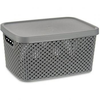 Cesto compacto de plástico cinza, 23,8x17,5x12,5 cm, com tampa