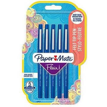 Paper Mate Flair Fibre Tip Pen Medium Point 0.7mm Blue (Pack 5)