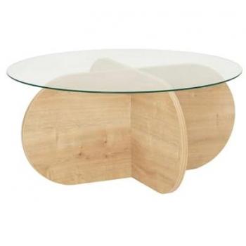 Table Basse Ronde Luminix En Verre Et Bois