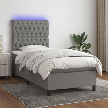VidaXL Boxspringbett mit Matratze Dunkelgrau 90x200 cm und LED