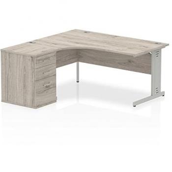 Impulse 1600mm Left Crescent Desk Grey Oak Silver Leg + Desk High Ped