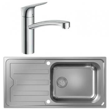 Sencillo Fregadero Inoxidable S44 con Grifo Cromado Hansgrohe Logis M31 160