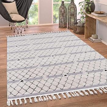 Tappeto Moderno Frange Rombi Grigio Ø 160 cm