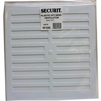 N&F Manufacturing White Plastic Wall Vent, 9x9, with Hit & Miss Louvers