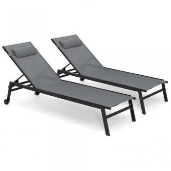 Transats de jardin inclinables en aluminium gris anthracite