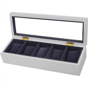 Boîte de rangement à cinq fentes, bois blanc, coussin flanelle noir pour montre