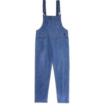 Plus Size Pregnant Women's Loose Blue Jean Overalls P0211