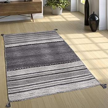 Tappeto Design Grigio 80x150 cm 100% Cotone Lavorato a Mano